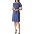 thumbnail image 6 of Allegra K Women's Pan Collar Button Down Belted Short Sleeve Denim Shirt Dress, 6 of 7