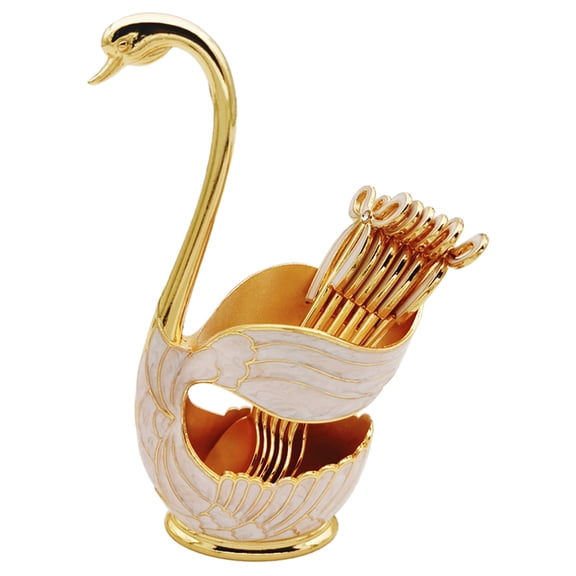 XKHAZA Swan Base Holder with Spoons and Forks, Coffee Dessert Spoon Fork Set, Coffee Dessert Sugar Flatware for Fruit Dessert Stirring Sugar Ice Cream