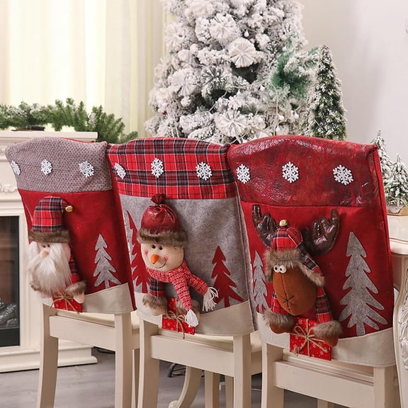 Lethargic Christmas Chair Covers Set of 6/3/1, 24.80 x 19.69 x 1.57 in Fabric Chair Back Covers, Multiple Holiday Styles