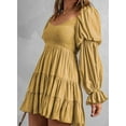 thumbnail image 3 of Women's 2023 Summer Spring Elegant Off Shoulder V Neck Long Sleeve Pleated Flowing Boho Floral Print Crewneck Short Sleeve, 3 of 9