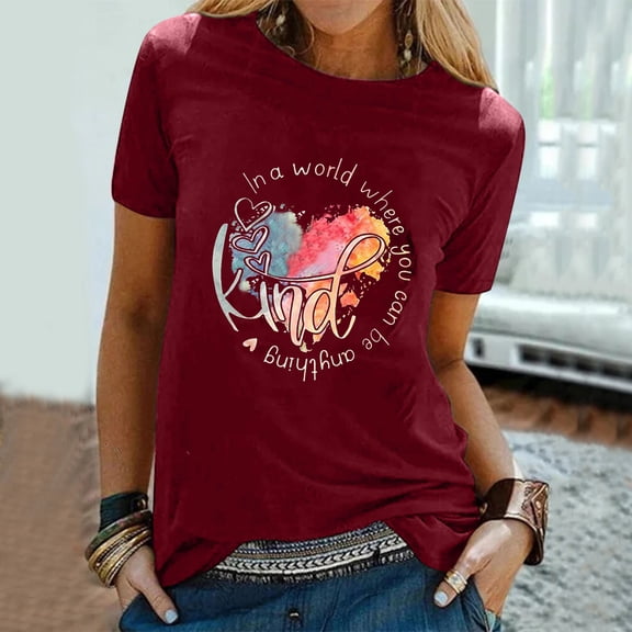 SDJMa Women's Classic-Fit 100% Cotton Short-Sleeve T-Shirt Women Letter Printing Short Sleeve Shirt Casual Tops Blouse