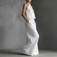 thumbnail image 5 of Cagogo Women's 2 Piece Halter Crop Top Wide Leg Pants Set Casual Boho Vacation Outfits Loose Sleeveless Summer Matching Lounge Suits Airport Travel Clothes, White M, 5 of 6