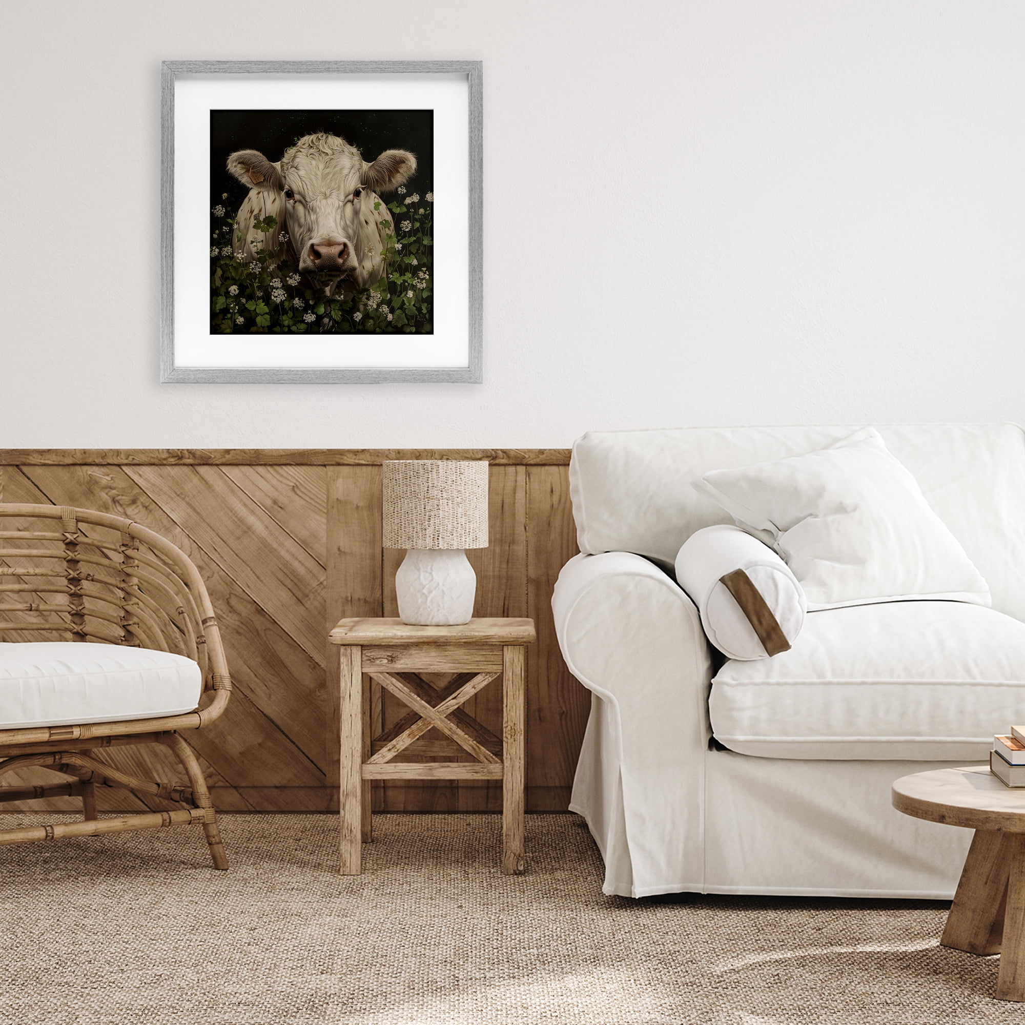 Stupell Industries Cow in the Green Meadow Gray Framed Print Under Glass, design by Creative Studio