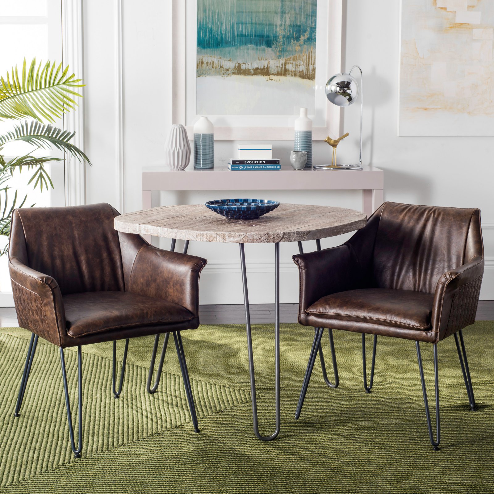 Esme 19''H Mid Century Modern Leather Dining Chair, Set of 2