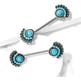 thumbnail image 2 of shiyou-Synthetic Turquoise Set Tribal Fan Nipple Barbells, Sold as a Pair, 2 of 4