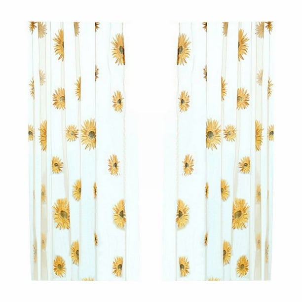 Cortina y mosquitera para balcón y salón con estampado de girasoles, ligera y permeable, cortina floral con girasoles para salón, dormitorio, cocina, hogar, juego de 2