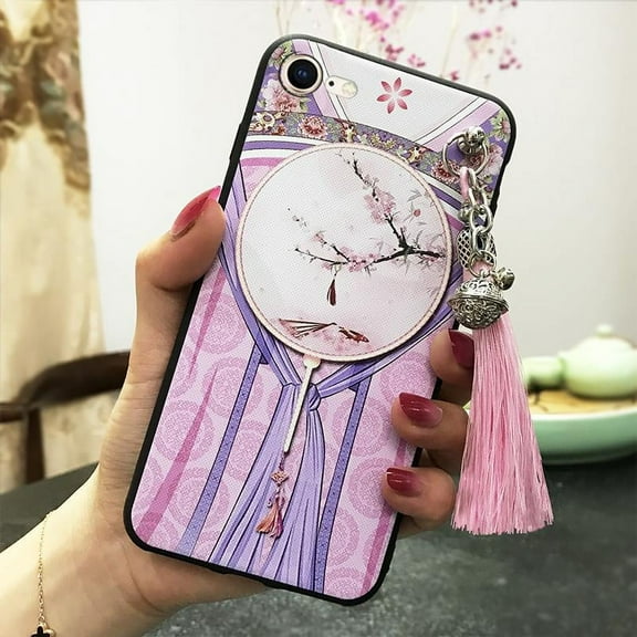 LYM-Phone Case For iphone 7/8/iphone SE 2020/SE2, Anti-knock TPU Bell Waterproof Silicone Back Cover Tassel Protective Dirt-resistant Soft case Anti-dust Chinese Style Durable Shockproof