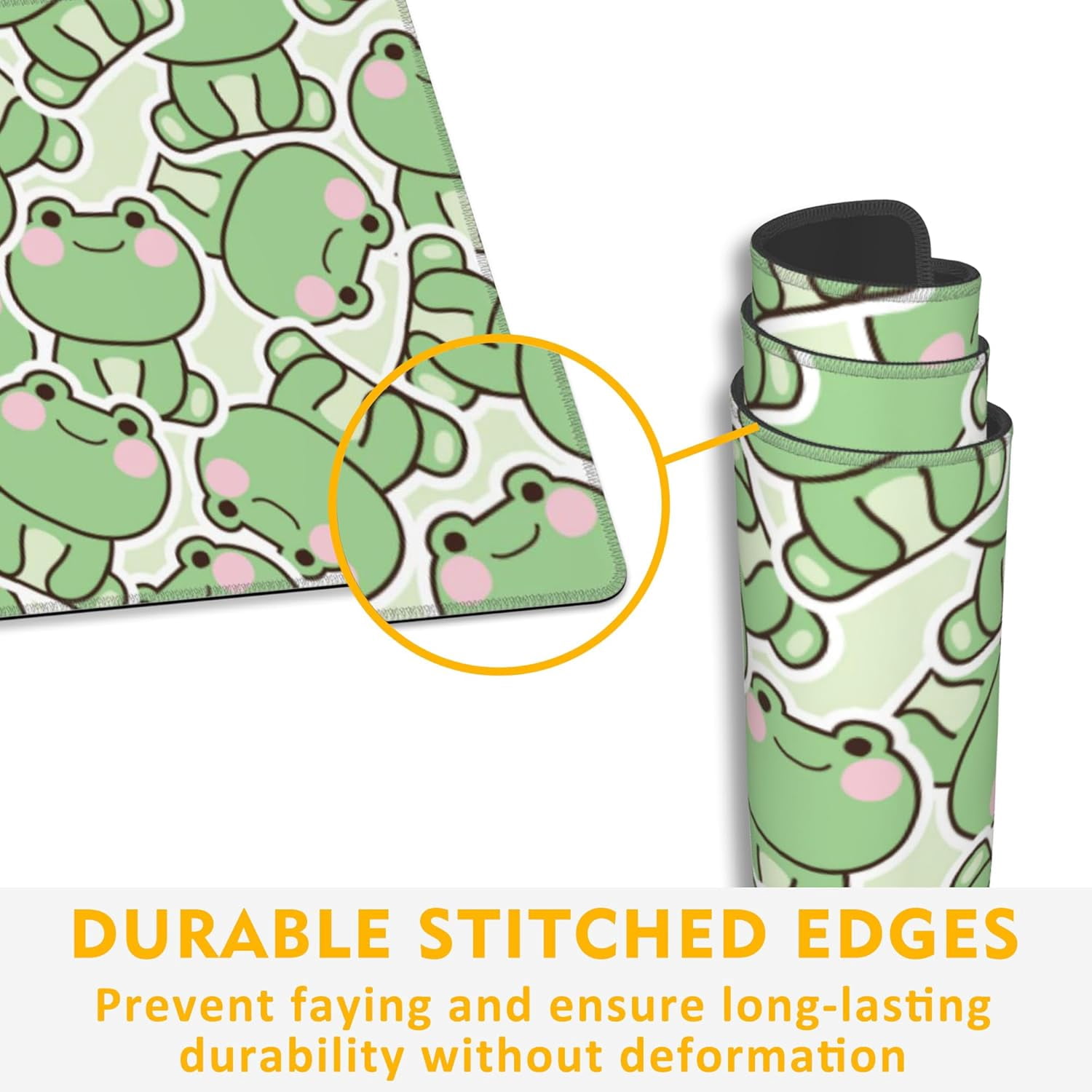 Kawaii Frog Gaming Mouse Pad,Green Cute Desk Mat,31.5""X15.7"" Large Desk Pad with Stitched Edge Non-Slip Base Keyboard Big Mouse Pad for Office Home Work Gaming, WDQ-D09