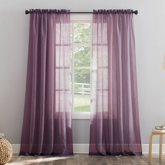 No. 918 Jillian Crushed Voile Sheer Rod Pocket Curtain Panel, 51" x 63", Purple
