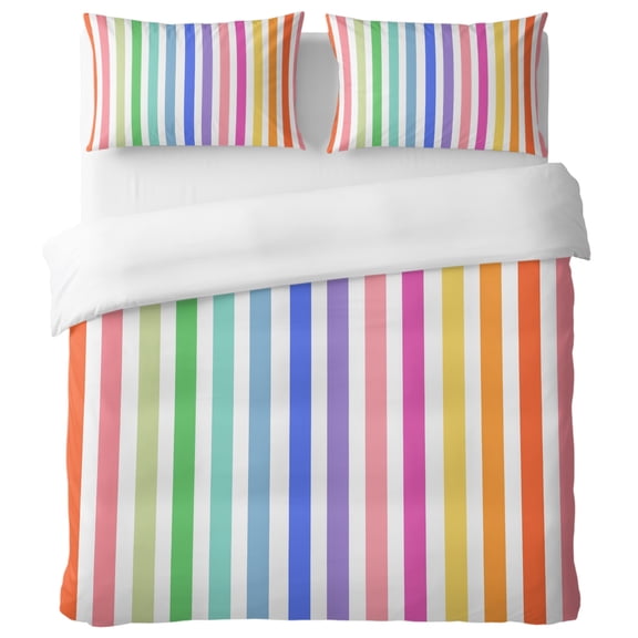 Rainbow Lines Twin Duvet Cover Set, Vertical Stripes Abstract Modern Decorative 3 Piece Bedding Set with Zipper Closure Soft Breathable Microfiber Comforter Cover & 2 Pillowcases