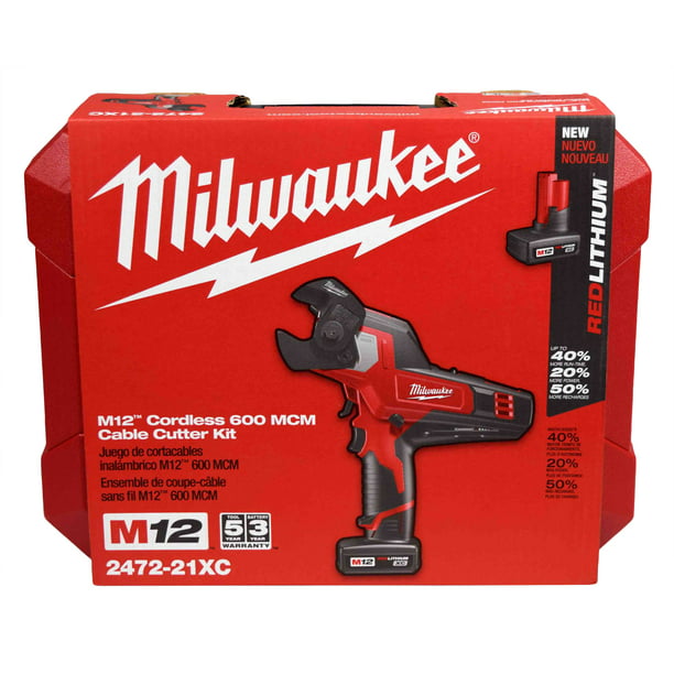 Milwaukee 2472-21XC M12 12V 600 MCM Cable Cutter Kit with 3.0Ah Battery,  Charger & Tool Case