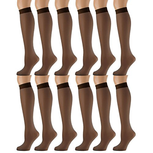 12 Pair Black Knee High Trouser Socks Stocking Stretchy Sheer Nylon Women  8511 49633021754  eBay