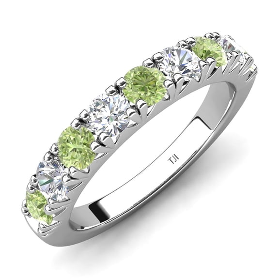 TriJewels 0.98 ctw Peridot and Lab Grown Diamond (3.00 mm) 9 Stone Wedding Band in 10K Gold