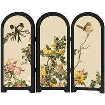 Jiibva Mini Folding Screen, 3 Panel Divider, Chinese Style Vintage Desktop Folding Screen Feng Shui Ornaments for Home Office New Year Decoration