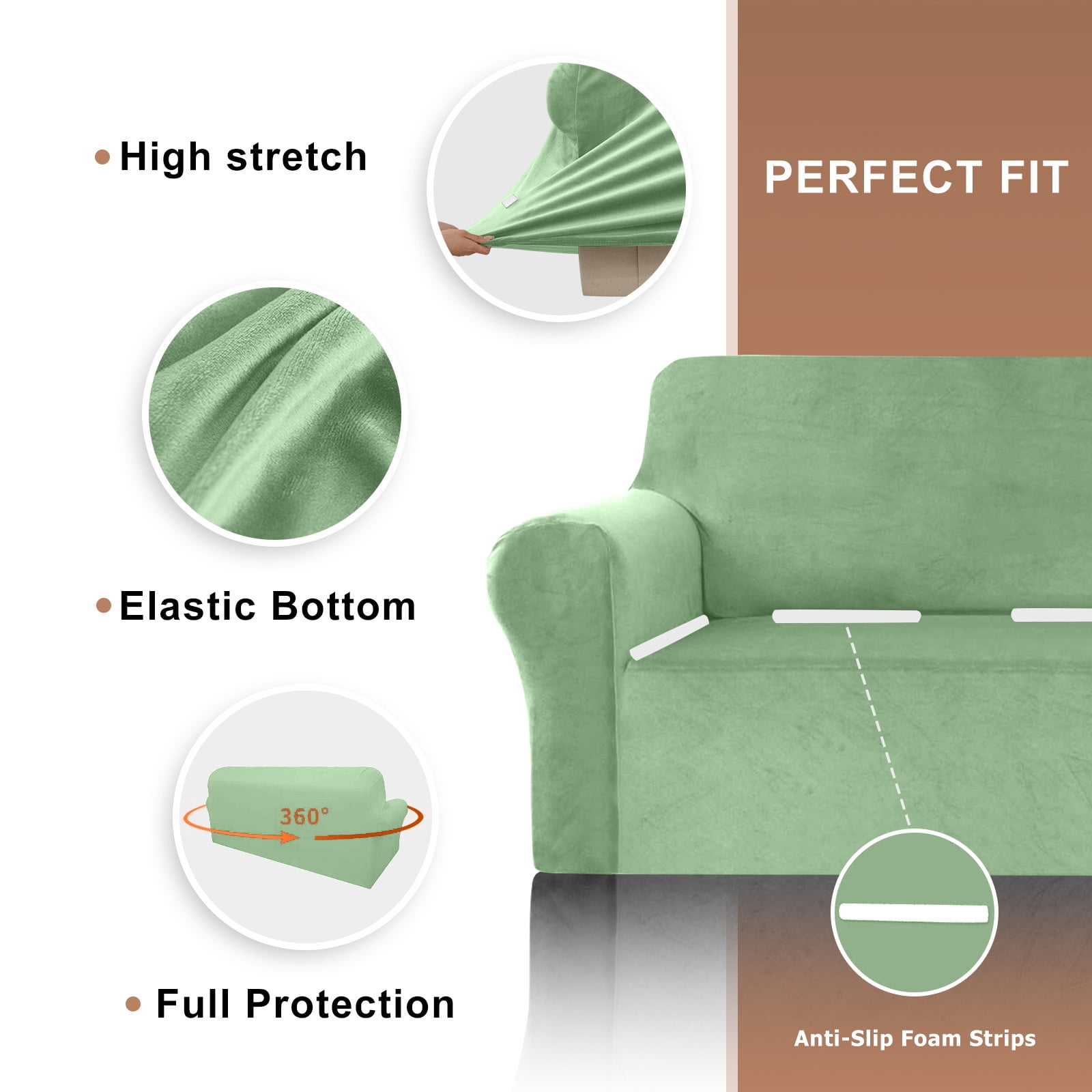 SANMADROLA 100% Waterproof Couch Covers Velvet Stretch Slipcover for 3 Cushion Sofa Cover Non Slip Leakproof Washable Furniture Protector for Kids Dogs Cats Pets