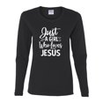 thumbnail image 2 of Wild Bobby Just A Girl Who Loves Jesus Inspirational/Christian Women Graphic Long Sleeve Tee, Black, Small, 2 of 5