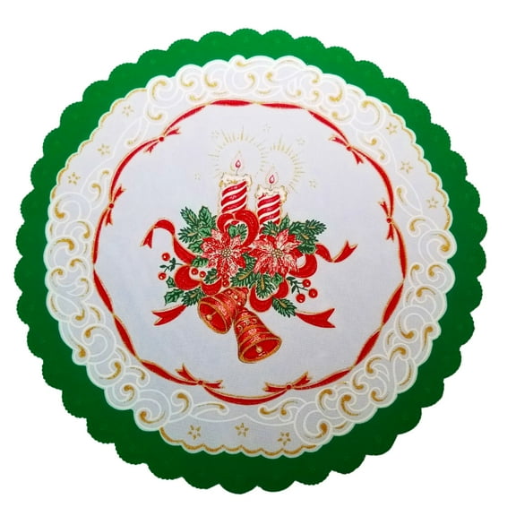 Polish Two-toned Christmas Table Cover (Green, Round Doily 14"x14")