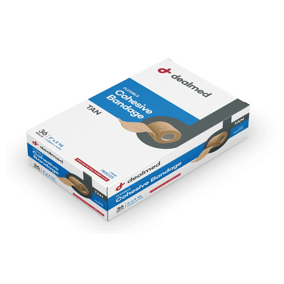 Dealmed 2" x 5 yd. Non Adherent Cohesive Bandage Wrap, Tan Color (Box of 36)