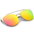 thumbnail image 4 of Women's Oversize Metal Crossbar Mirrored Flat Lens Cat Eye Sunglasses 61mm (Matte Gold / Magenta Mirror), 4 of 4
