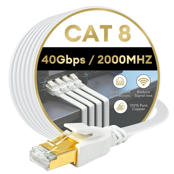 Dutevolns Cat 8 Ethernet Cable 3.28 FT , Outdoor&Indoor, High Speed Cat 8 LAN Network Cable, 40Gbps 2000MHz RJ45 Flat Internet Computer Patch Cord, S/FTP UV Resistant for Router/Modem/Gaming