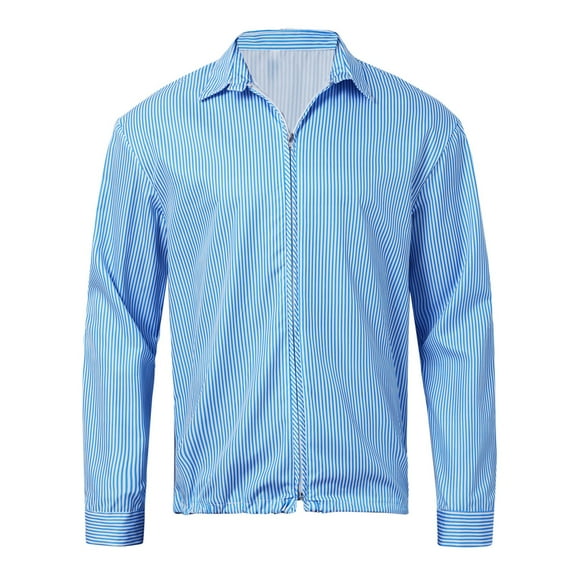 Elvqul Collar Shirts for Men Long Sleeve Formal Printed Zip up Mens Shirts Blue