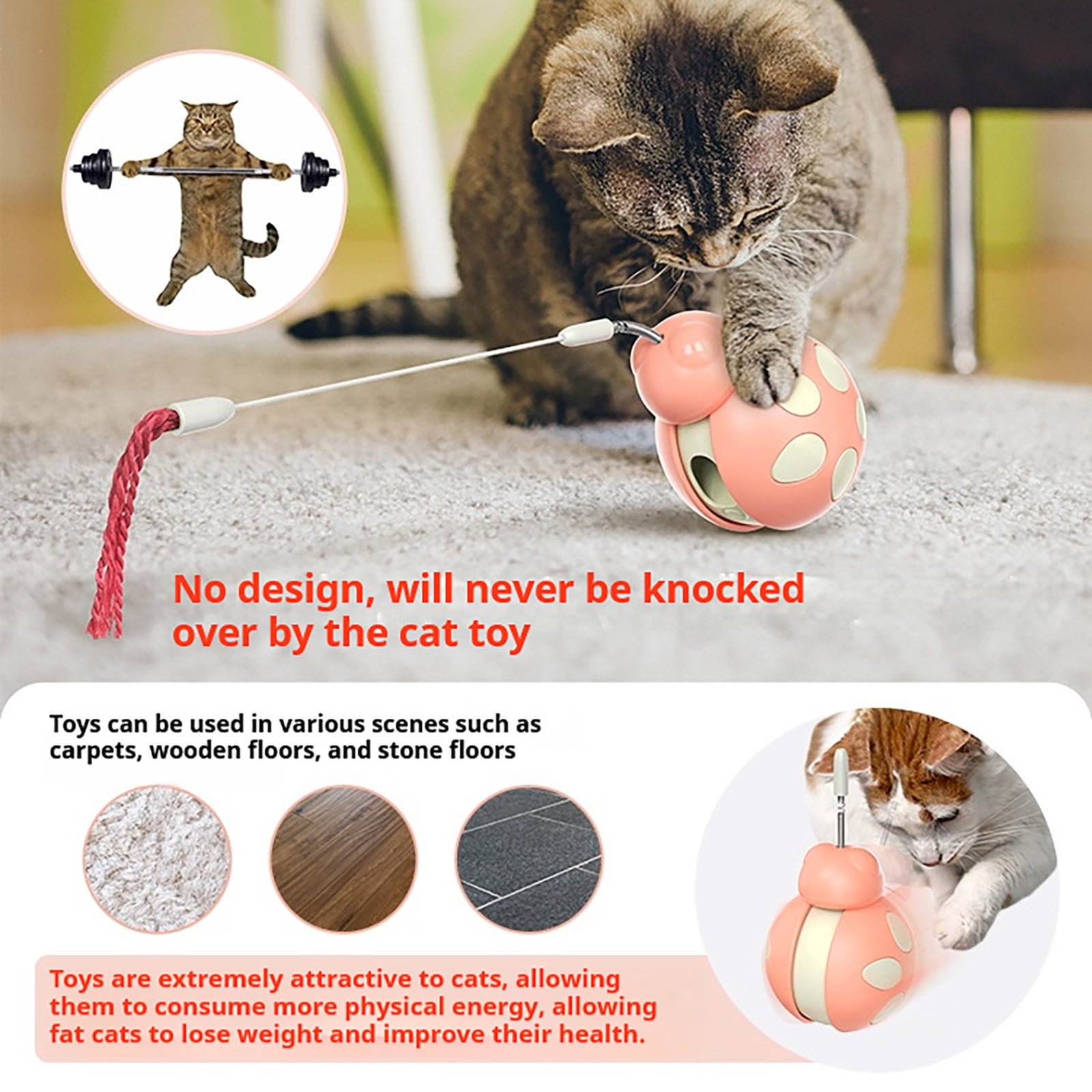 Interactive Cat Toy Rolling Ball with Food Dispenser - Tumbler Design, Bounce Teaser Wand, Cat Toy Balls, Funny Exercise, Safe Play Pet Toy Indoor for Bored Kittens Adults Cats(2PC)