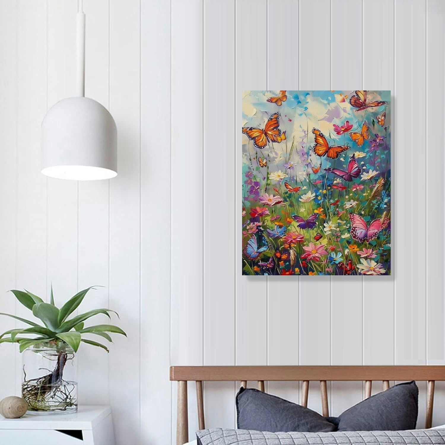 Creowell Butterfly Wall Art Color Butterfly Canvas Print Nature Floral Artwork for Girls Bedroom Modern Home Artwork For Bathroom Kitchen 16x20 in/12x16 in