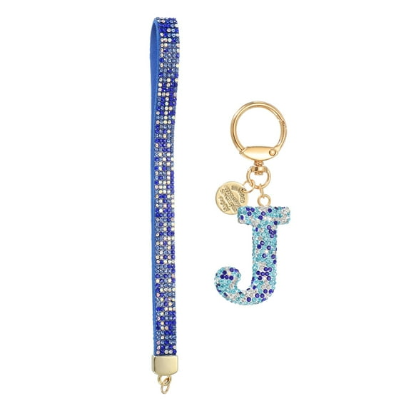 Initial Letter Keychain for Women, Rhinestone Alphabet J Key Chain Sparkly Keychain Charm with Heart for Backpack Handbag Car Key Accessories Lanyard, Blue
