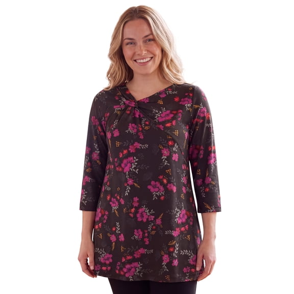 Woman Within Plus Size Knotted Neckline Swing Cotton-Blend Tunic