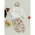 thumbnail image 3 of Ropa de invierno para niña, sudaderas de cuello redondo con calabaza, pantalones deportivos con flores, diadema, trajes de Halloween de otoño para niña pequeña, 3 of 7