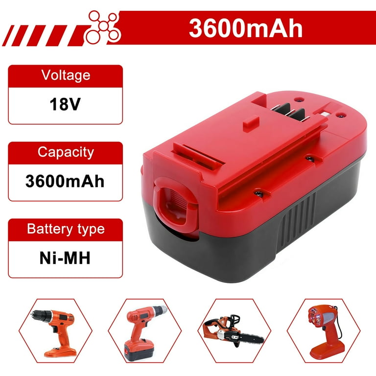 2 Pack 3600mAh 18V Replacement Battery for Black Decker HPB18 HPB18 OPE 244760 00 A1718 FS18FL FSB18 Firestorm 18 Volt NIMH Batteries
