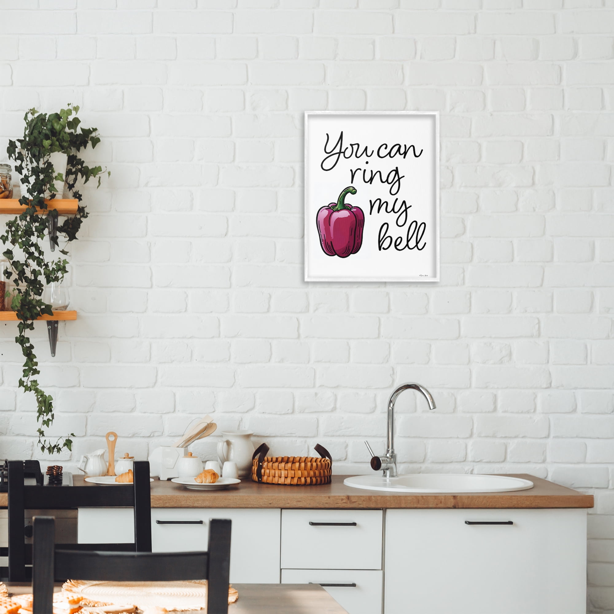 Stupell Industries Ring My Bell Pepper White Framed Giclee Art, design by Susan Ball