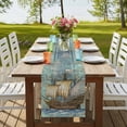 thumbnail image 4 of Vintage Sailboat 72 Inch Table Runner, Blue Ocean Seaports Anchors Farmhouse Wood Farmhouse Dresser Scarf Cotton & Linen Tablerunner for Dining/Kitchen Island/Holiday Party Décor 13" x 72", 4 of 9