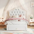 thumbnail image 2 of Ataucjin Twin Size Upholstered Princess Bed Frame with LED Lights & Storage Drawer,Faux Leather Platform Bed, Crystal Tufted Headboard, No Box Spring Needed, Heavy Duty Support, 2 of 8