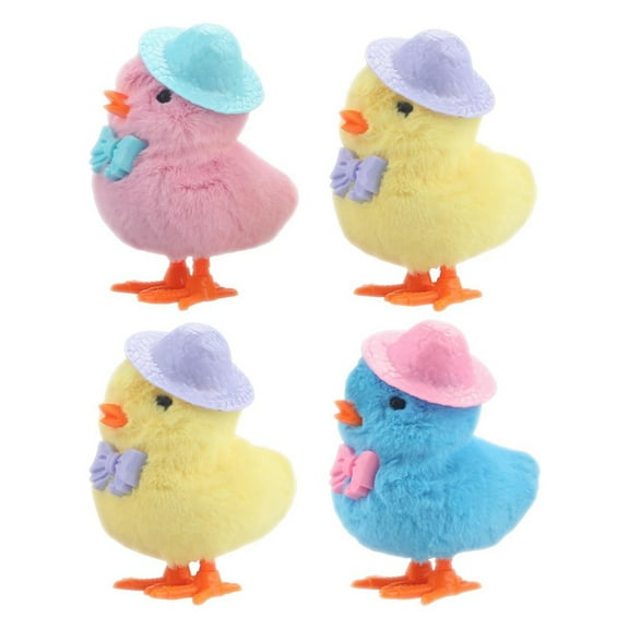4Pack Easter Jumping Wind Up Plush Toys for Toddlers Chicken in Hat