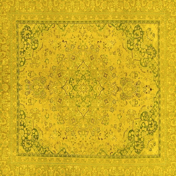 Ahgly Company Indoor Square Abstract Yellow Modern Area Rugs, 3' Square
