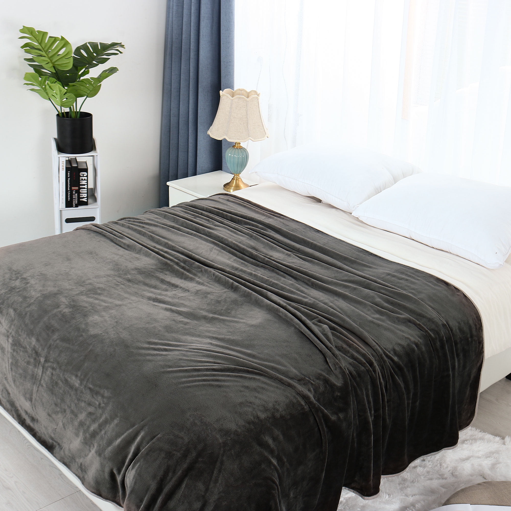 Soft Flannel Blanket Lightweight Plush Bed Throw Blanket , Dark Grey ...
