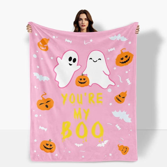 Pink Pumpkin Star Doll Bat Design Fleece Blanket For Friends And Couples Ideal For Festive Gifting Home Travel Camping Soft Warm Comfortable Perfect Gift For Loved Ones Shipped From The USA