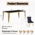thumbnail image 2 of 5-Piece 65" Glass Dining Table Set for 4, Tempered Glass Top with Flute-Inspired Mirrored Stainless Steel Legs, 4 Button-Tufted Velvet Chairs with Stainless Steel Legs, 2 of 7