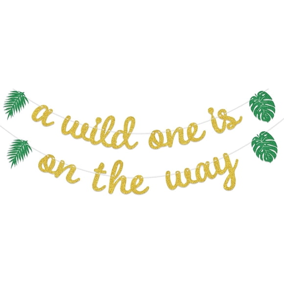 A Wild One is on the Way Banner, Wild One Birthday Banner, Safari Baby Shower Decorations, Jungle Kids Birthday Party Supplies Gold