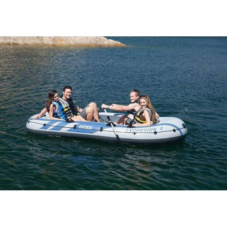 Intex Excursion 5 Inflatable Boat Set & 2 Transom Mount 8 Speed Trolling  Motors 