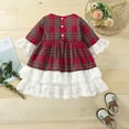 thumbnail image 6 of Fall Cotton Dresses for Girls Christmas Plaid Cute Long Sleeve Lace Dresses Ruffle Hem Festival Toddler Baby Girl's Outfits Red 3 Years, 6 of 6