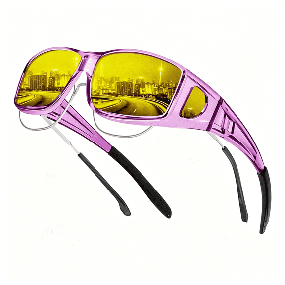 GJX Night Driving Glasses for Men Women, Night Vision Glasses Fit over Glasses Sunglasses Anti Glare Hd Sunglasses That Fit over Glasses over Glasses Sunglasses for Women