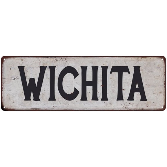 WICHITA Vintage Look Rustic Metal City State Sign 6 x 18 Matte Finish Metal 106180041145
