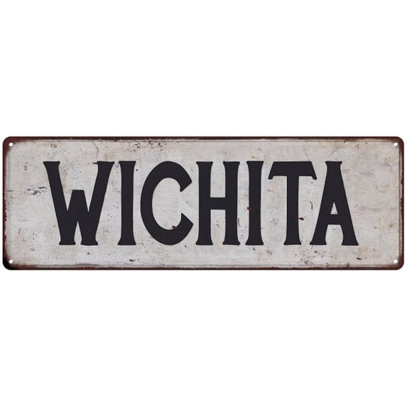 WICHITA Vintage Look Rustic Metal City State Sign 8 x 24 Matte Finish Metal 108240041145