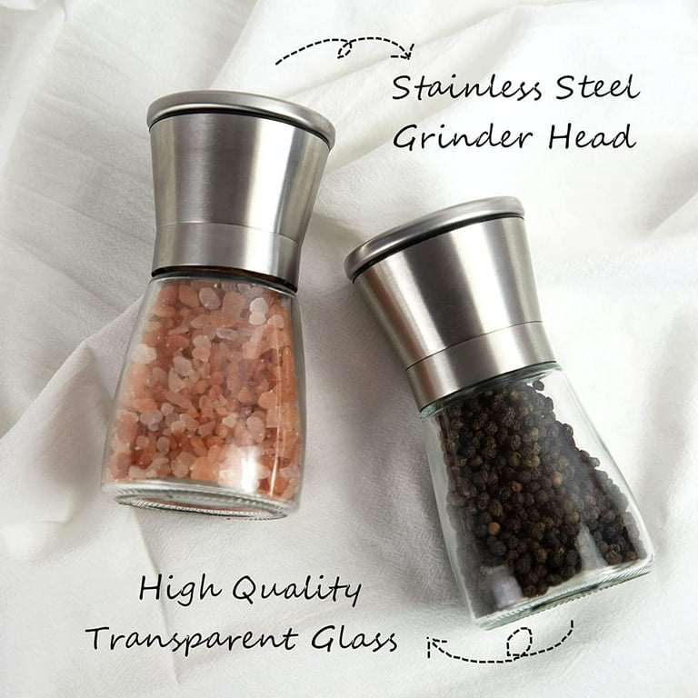 Salt And Pepper Grinder Set Refillable, Premium Stainless Steel Sea Salt  And Black Peppercorn Mill Set With Adjustable Coarseness For Family Daily  Sea