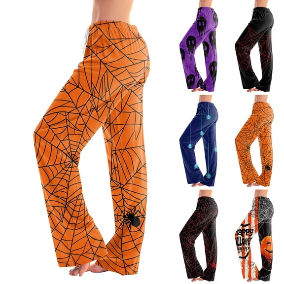 Halloween Pajama Pants Women Stretch Lounge Pants Comfy Pjs Sleep Bottoms Soft Pajama Pants Cute Trousers Loose Palazzo