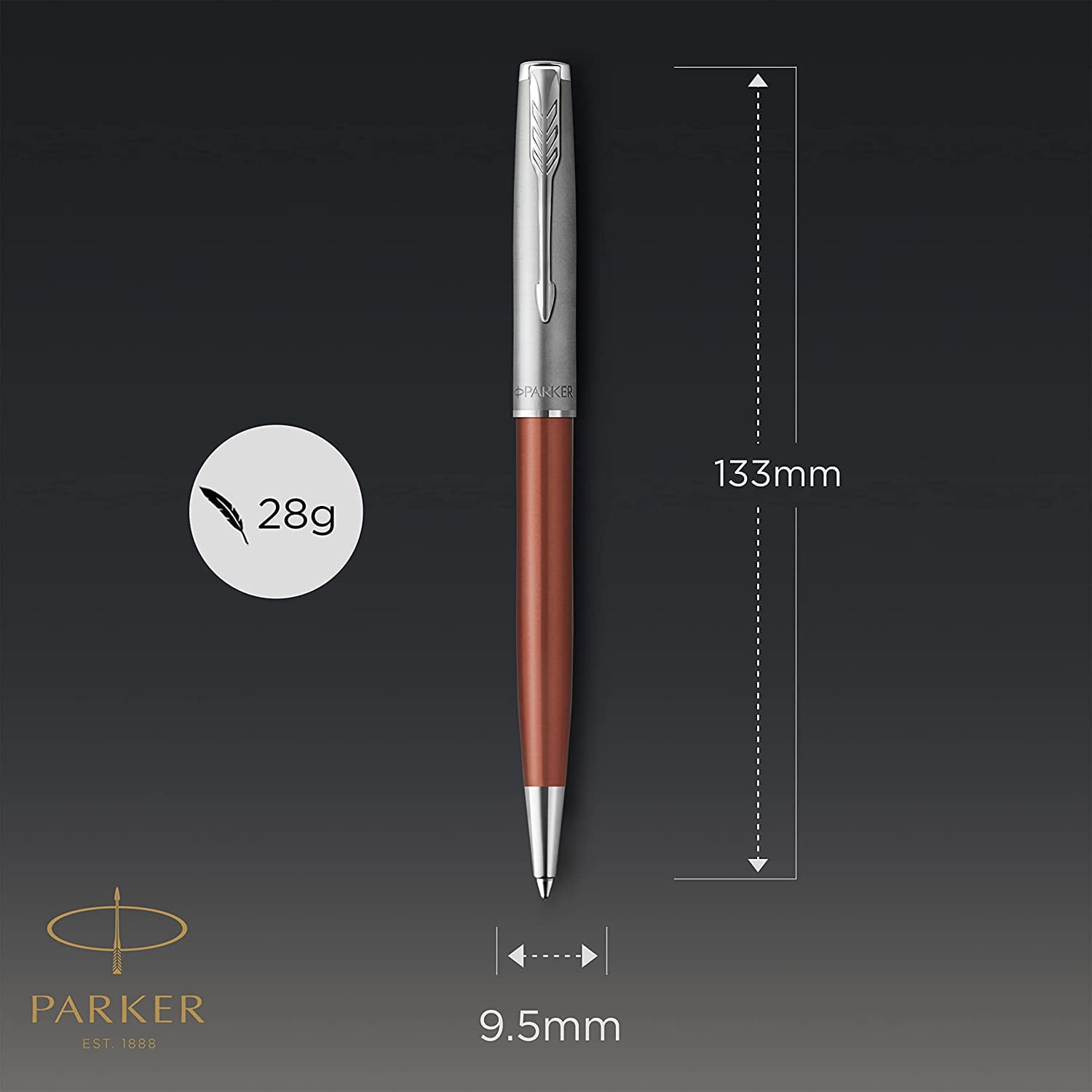 Parker Sonnet Essentials Ballpoint Pen, Metal and Orange Lacquer with Palladium Trim, Medium Point, Black Ink, Gift Box
