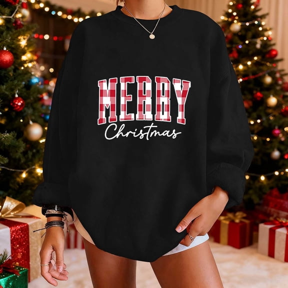 Craaazy Women's Casual Christmas Crew Neck Long Sleeve Pullover Tops Fashion Fall Winter Sweatshirts Comfortable Blouses Gifts