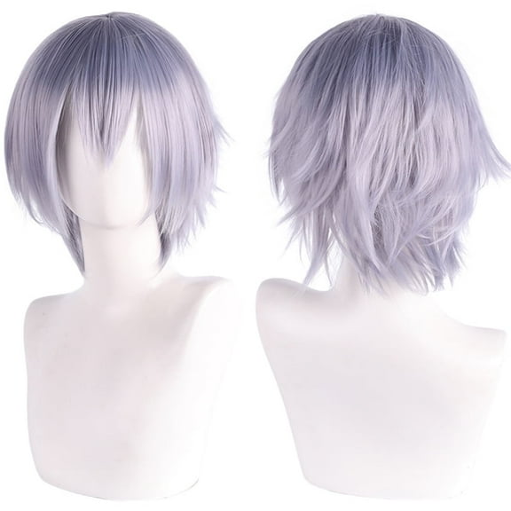 XmhyTop Unisex Short Anime-Style Cosplay Wig, Fluffy Layered Heat-Resistant Synthetic Hair, with Bangs, Ideal for Costume Parties, Prom & Themed Events，Grey